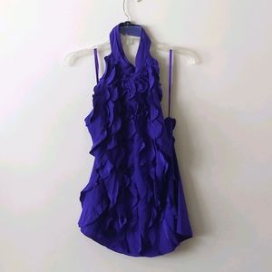BCBGMAXAZRIA Silk Ruffle Purple Halter Top Blouse